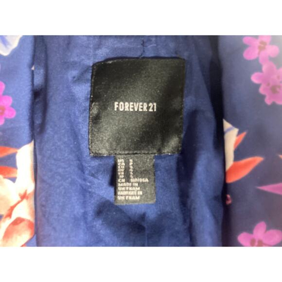 Forever 21 floral tropical blazer navy blue base multi-colored floral w lining S - Picture 3 of 9